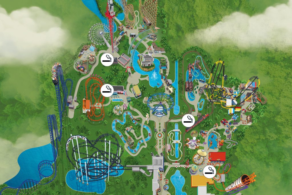 Rookzones op plattegrond van Walibi Holland